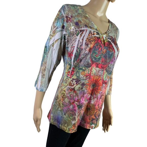 Susan Lawrence Women's Size Small Top Sequin Details Colorful 1/4 sleeve USA - Picture 3 of 12